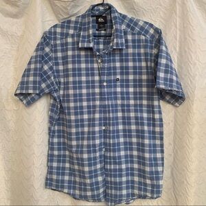 QUIKSILVER Blue and White Plaid Button Down Short Sleeve Shirt